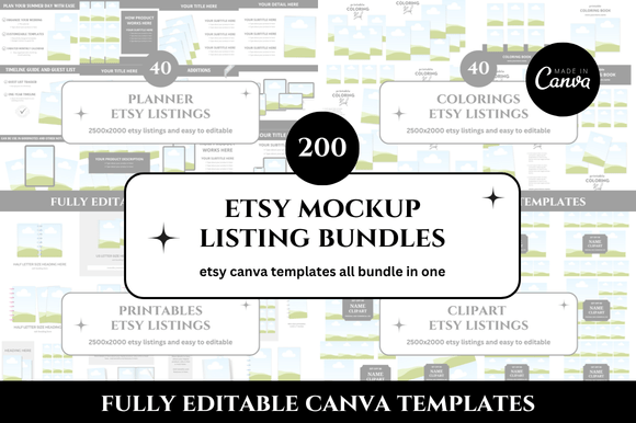 200 Etsy Listings Mockup Canva Bundle for Designers