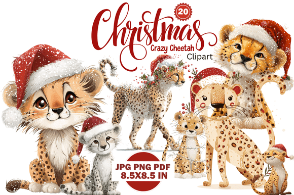 Christmas Crazy Cheetah Clipart: A Roaring Design Asset