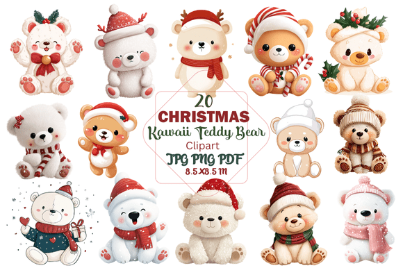 Christmas Kawaii Teddy Bear Clipart: A Designer's Festive Asset
