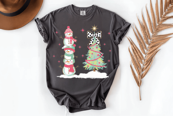 Christmas Snowman Tree Coquette PNG for Holiday Design