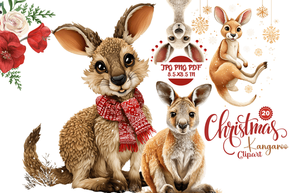 Creative Christmas Kangaroo Clipart for Festive Design