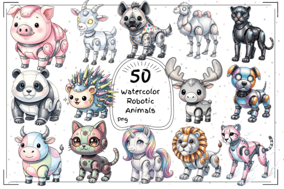 Enchant Your Designs with Whimsical Robotic Animal Clipart