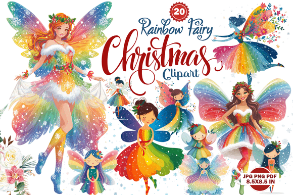 Enchanting Rainbow Fairy Christmas Clipart for Festive Design