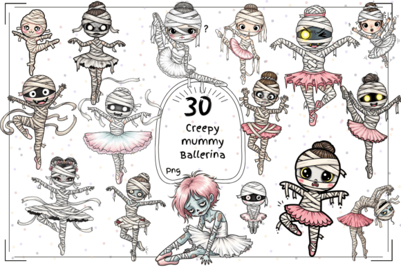 Watercolor Creepy Mummy Ballerinas: Whimsical Design Assets