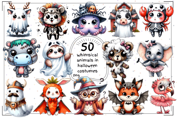 Whimsical Animals in Halloween Costumes: Creative Clipart for Designers